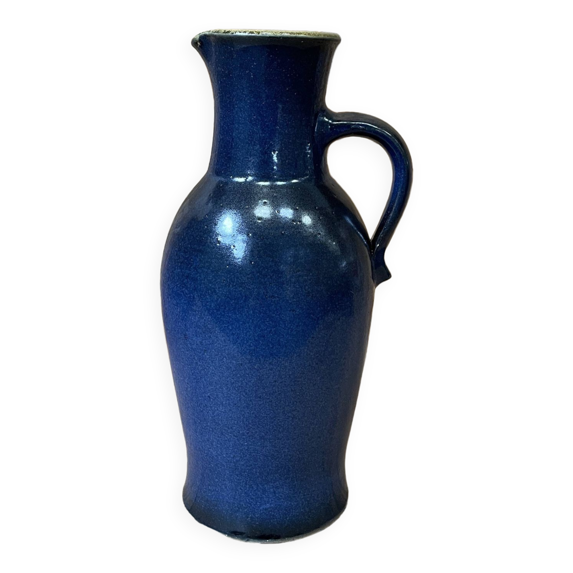 Blue stoneware pitcher by Herbert Schulze Crinitz