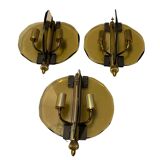 Italian Smoked Cut Glass Wall Lights, Set of 3
