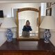 Large vintage gold mirror in Louis XVI style – fluted frame and floral decoration.