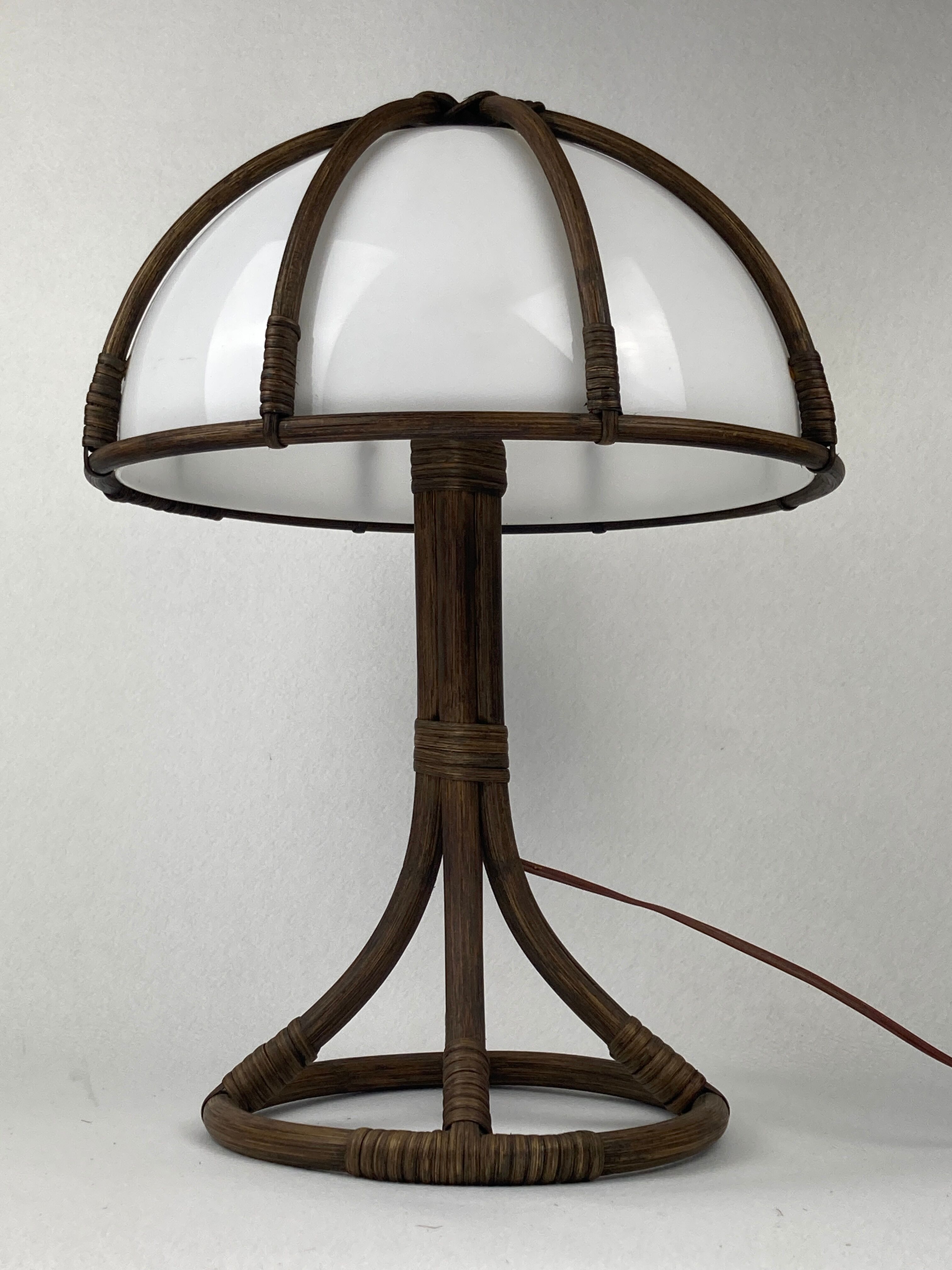 Bamboo rattan mushroom table lamp, Dutch 1970s