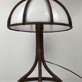 Bamboo rattan mushroom table lamp, Dutch 1970s