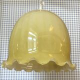 Suspension vintage en opaline jaune rayée