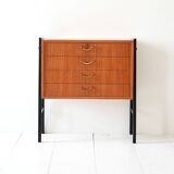 Table de chevet vintage scandinave en teck avec quatre tiroirs