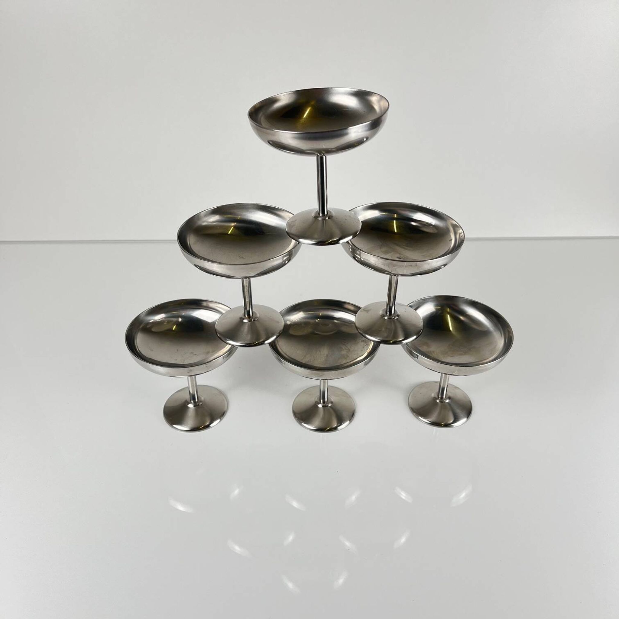 Set of 6 stainless steel ice cream/champagne glasses, Guy Degrenne