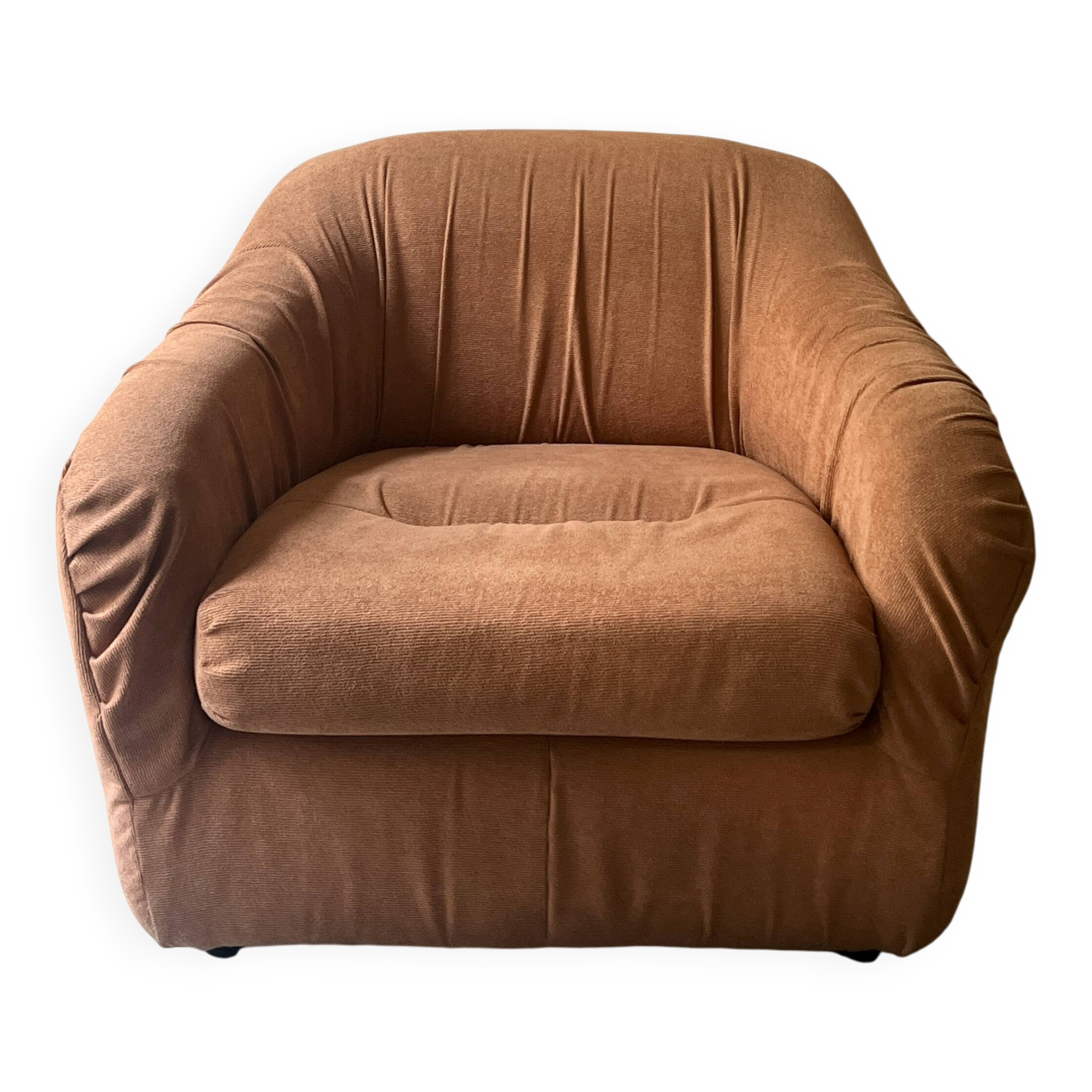 Club armchair in short terracotta velvet, Steiner Paris France 1970
