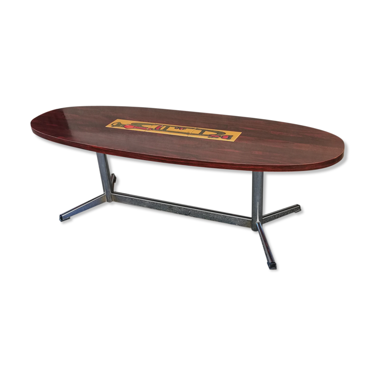 Table basse vintage ovale palissandre et céramique