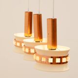 Vintage hanging lamp with three cut glass lampshades, Kamenický Šenov, 1970´s