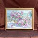 Framed signed painting Oil on canvas “The lilacs” dimension: height -55cm- width -70cm-