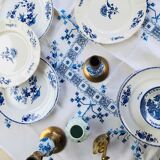 Delft brass and porcelain candlestick duo