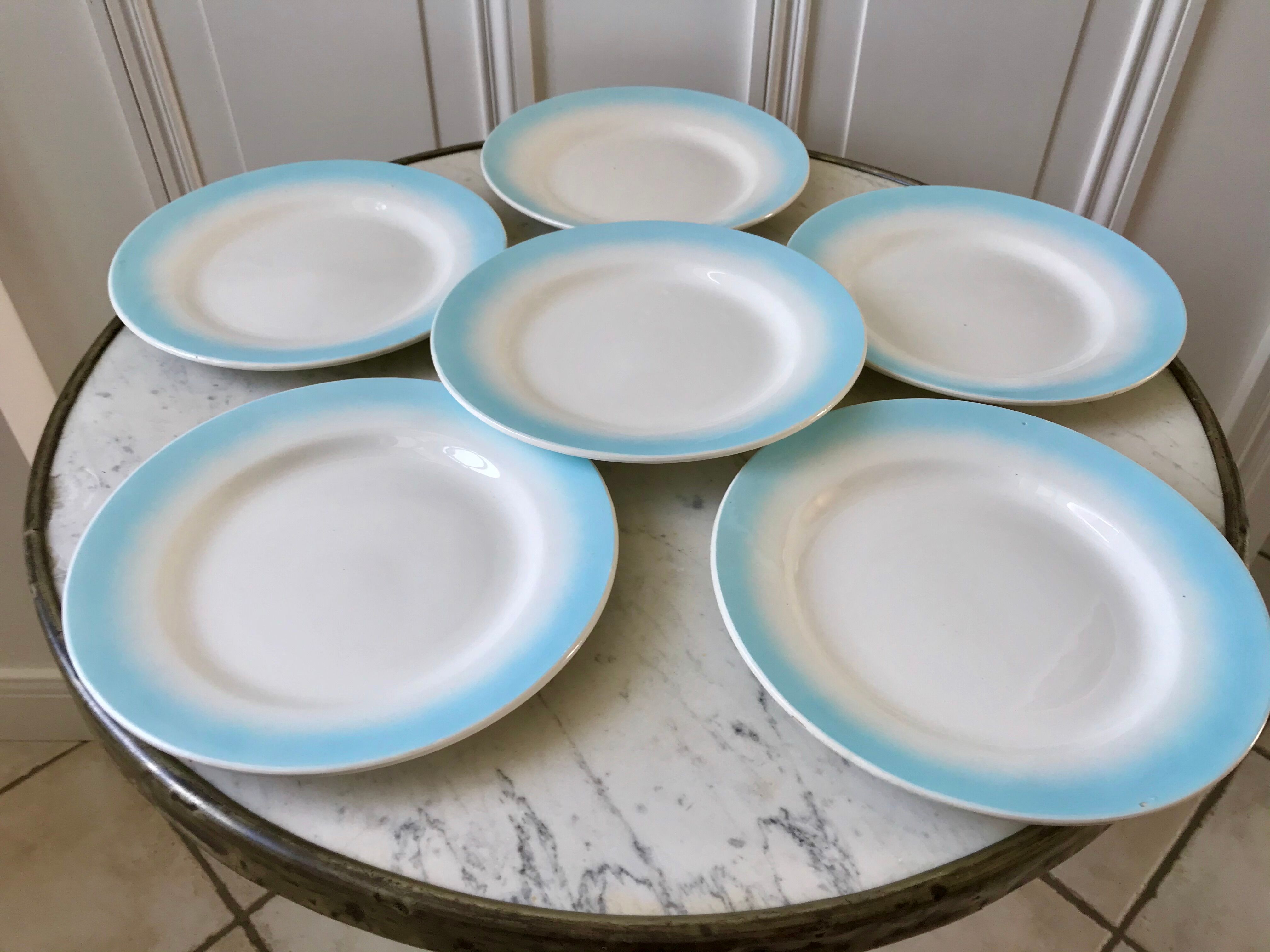 Set of 6 dessert plates sky blue gradient pastel years 40-50