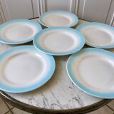 Set of 6 dessert plates sky blue gradient pastel years 40-50