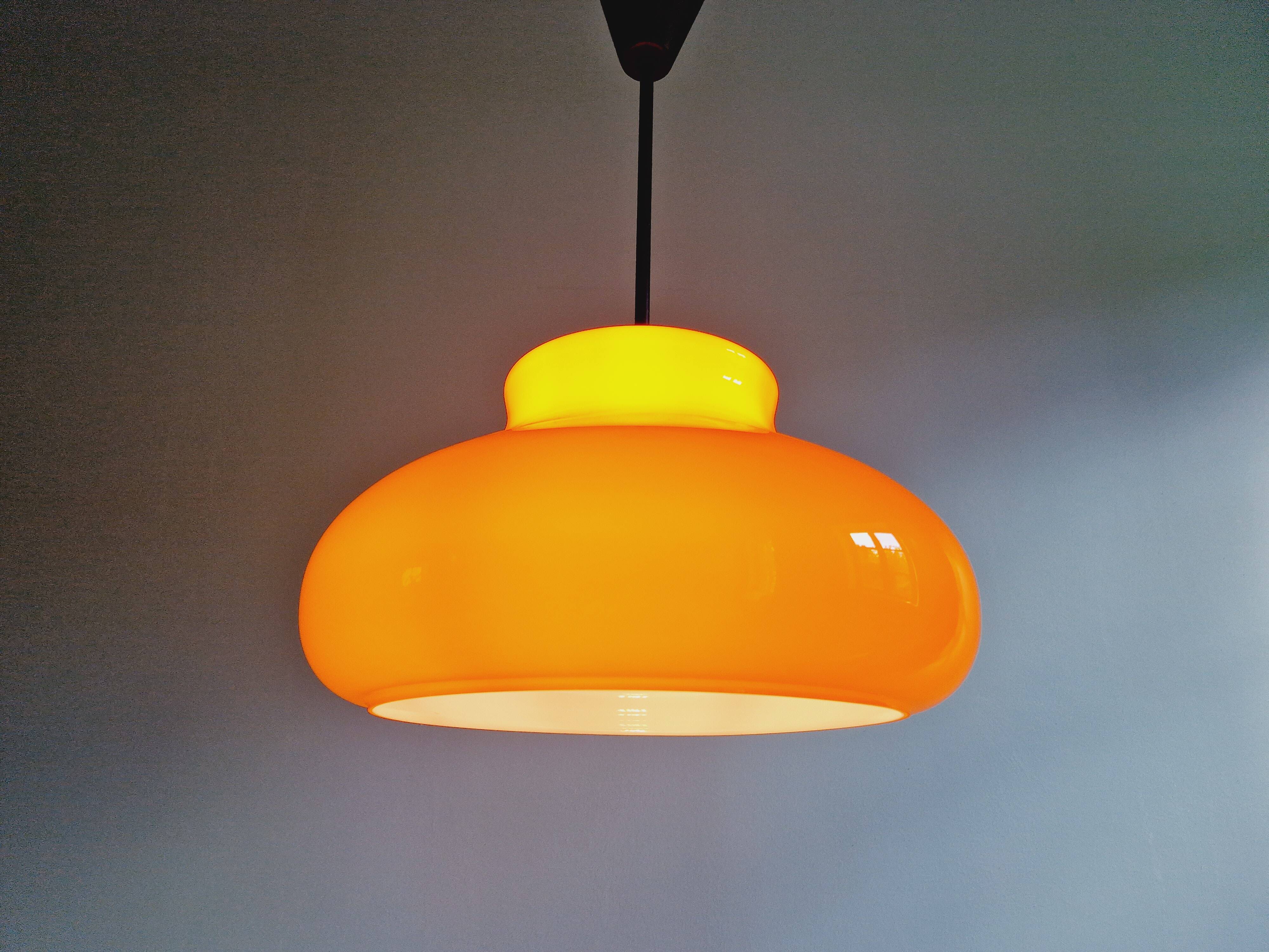 Large vintage pendant light in orange opaline, 1970s