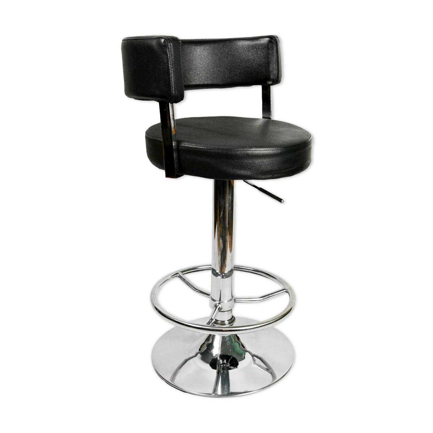 Bar stool black, eco-leather, Germany 90s