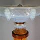 Antique opalescent glass and wood lamp, attributed to Ezan, 61 cm, C786
