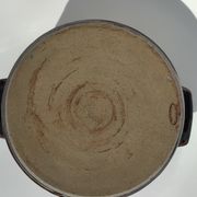 Artisanal sandstone dish signed Guibert red brown decorated