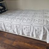 Antique handmade white cotton crochet bedspread