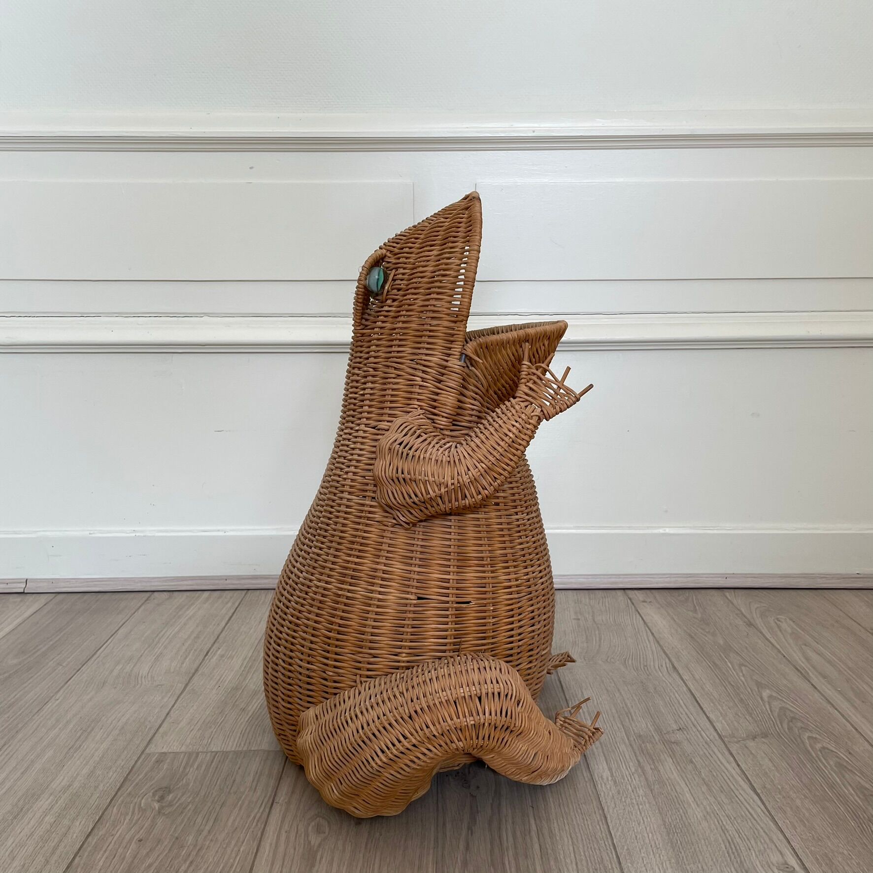 Wicker frog magazine holder by Olivier Cajan