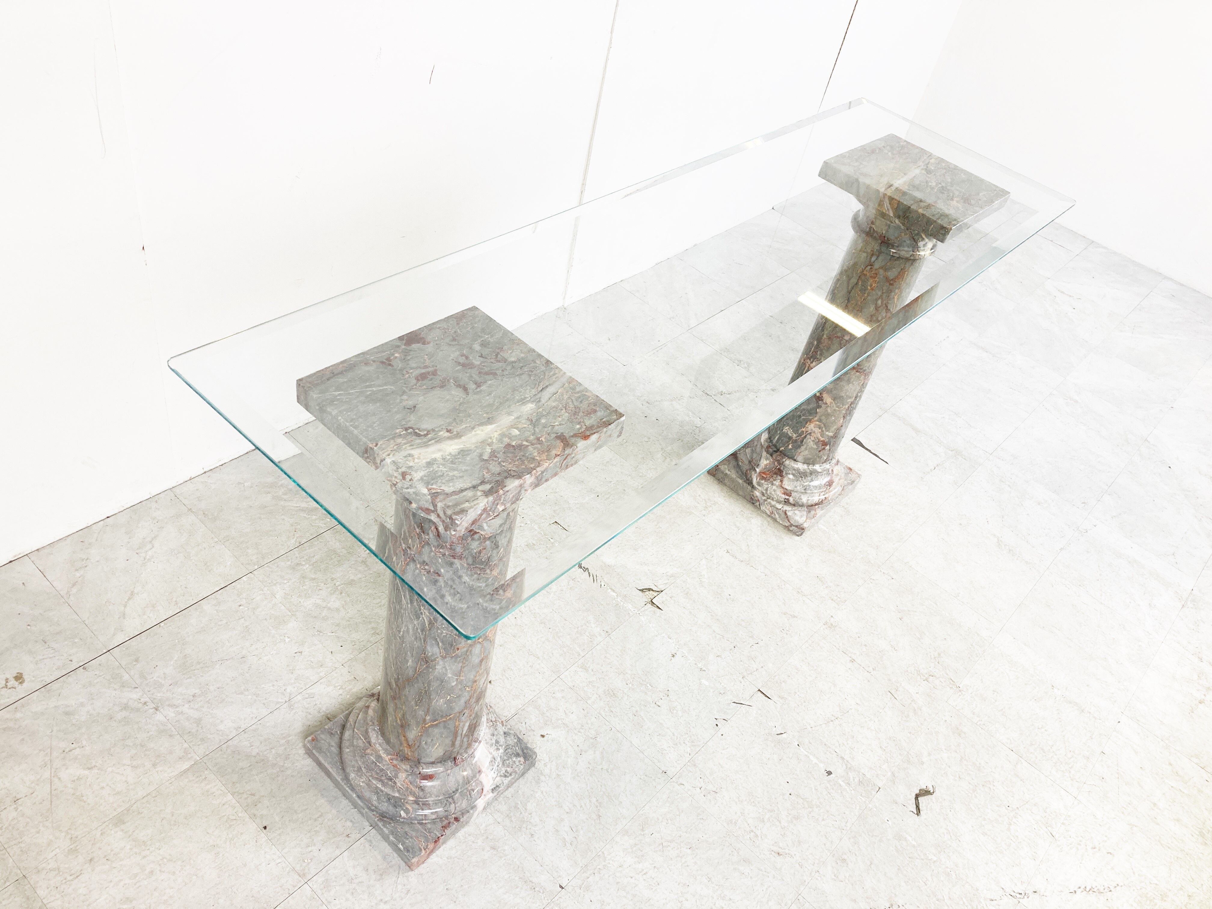 Console à colonnes en marbre vintage Italie, années 1960