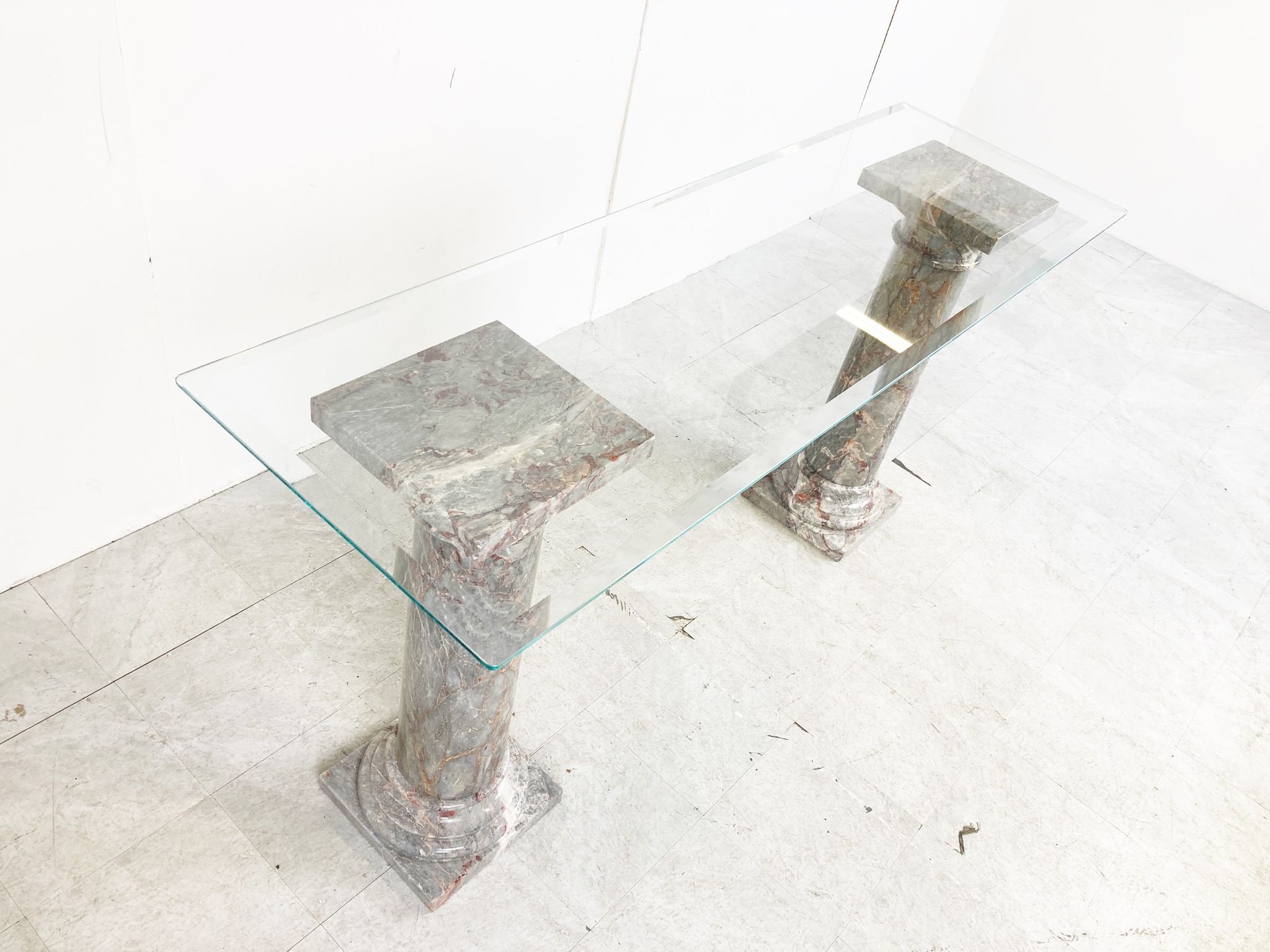 Vintage marble column console table Italy, 1960s