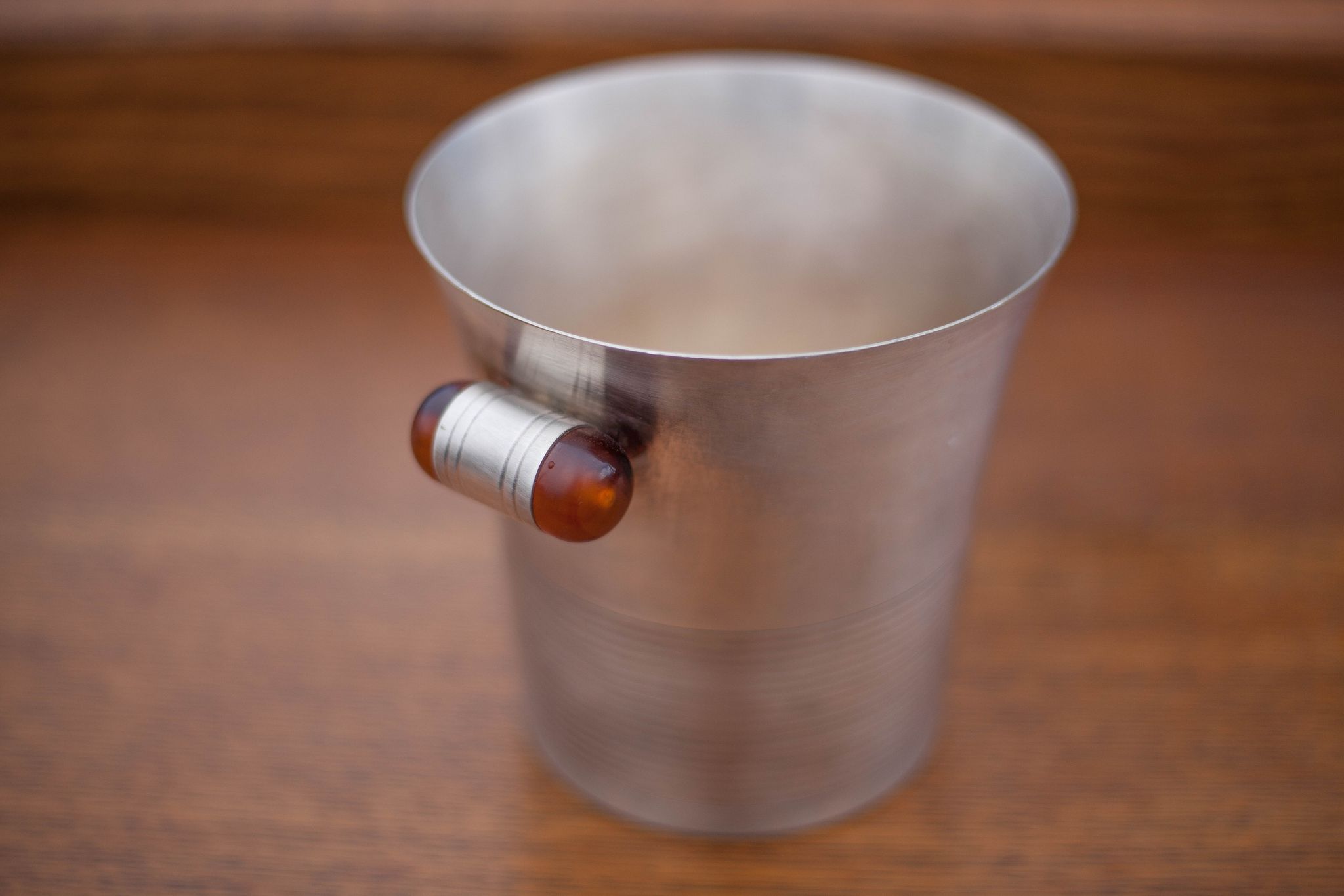 Art Deco ice bucket, silver metal ice bucket Bakelite handles