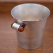 Art Deco ice bucket, silver metal ice bucket Bakelite handles
