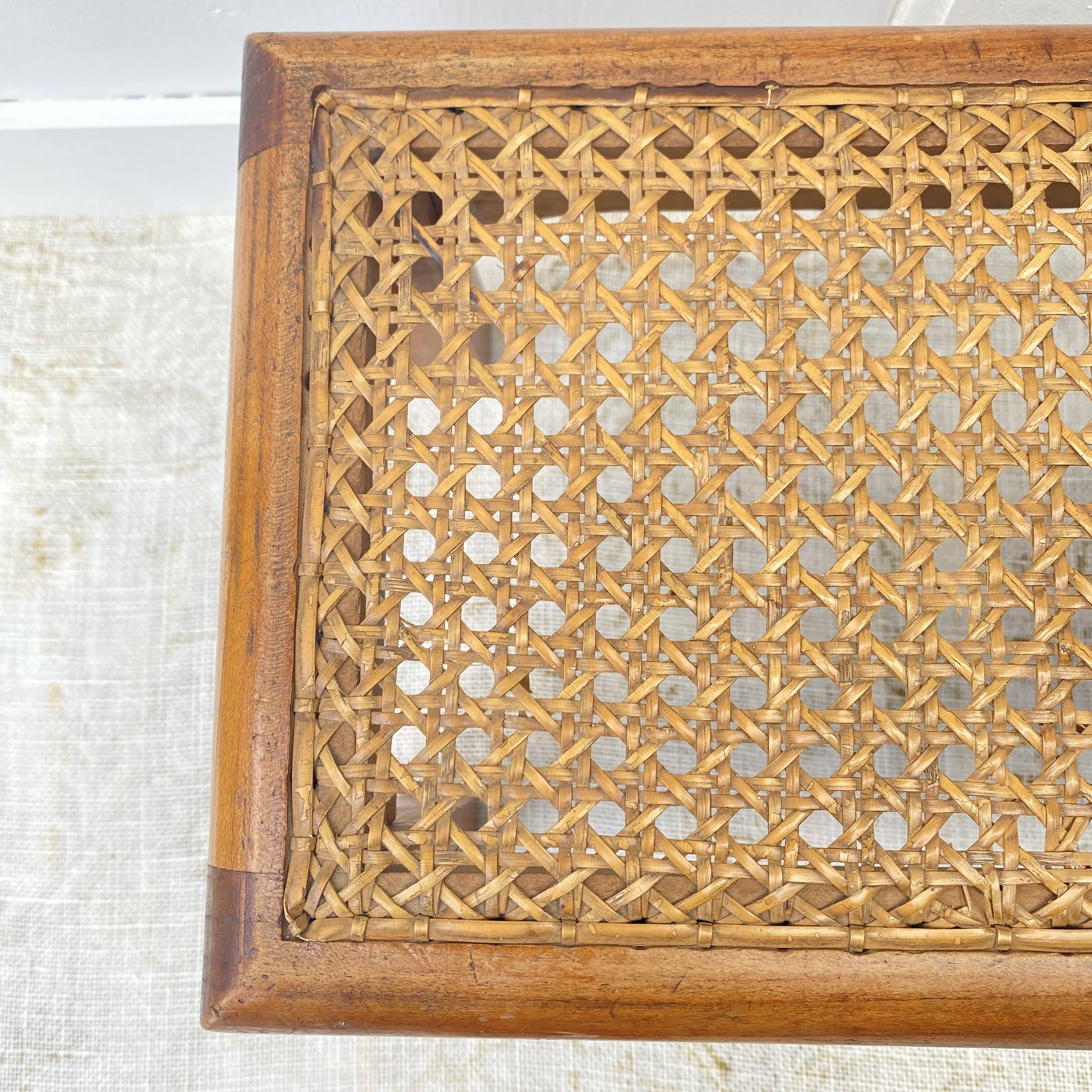 Low stool, wooden and cane footrest