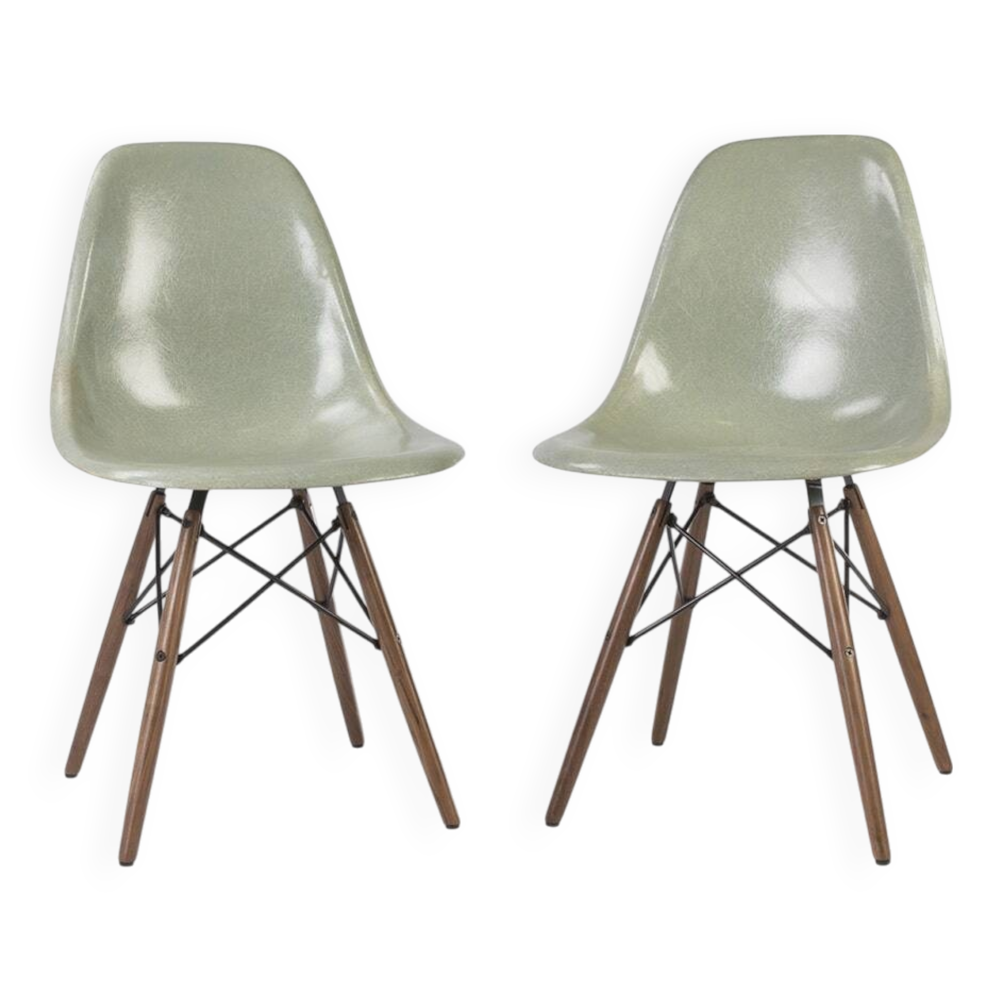 Light Seafoam Pair (2) Herman Miller Eames DSW Dining Side Shell Chairs