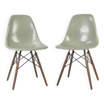 Light Seafoam Pair (2) Herman Miller Eames DSW Dining Side Shell Chairs