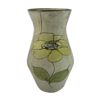 Ceramic vase Alain Maunier Vallauris signed polychrome floral decoration