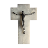 Crucifix mural ancien en onyx blanc