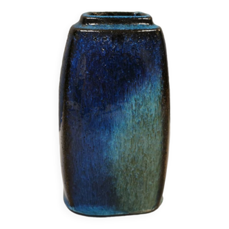 Vase in several shades of blue, from Danish Stogo art pottery. Estimated 1970-1980s