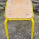 Industrial stool, square, yellow. wood and metal, vintage