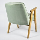 Classic Polish Vintage Armchair, model 366 designed by J. Chierowski, 1960, olive velvet, oak wood