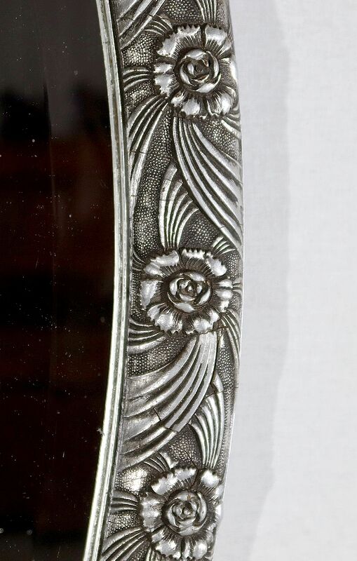 Oval mirror with silver frame, art nouveau, 1900