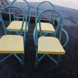 Chaises et fauteuil en bambou repeint
