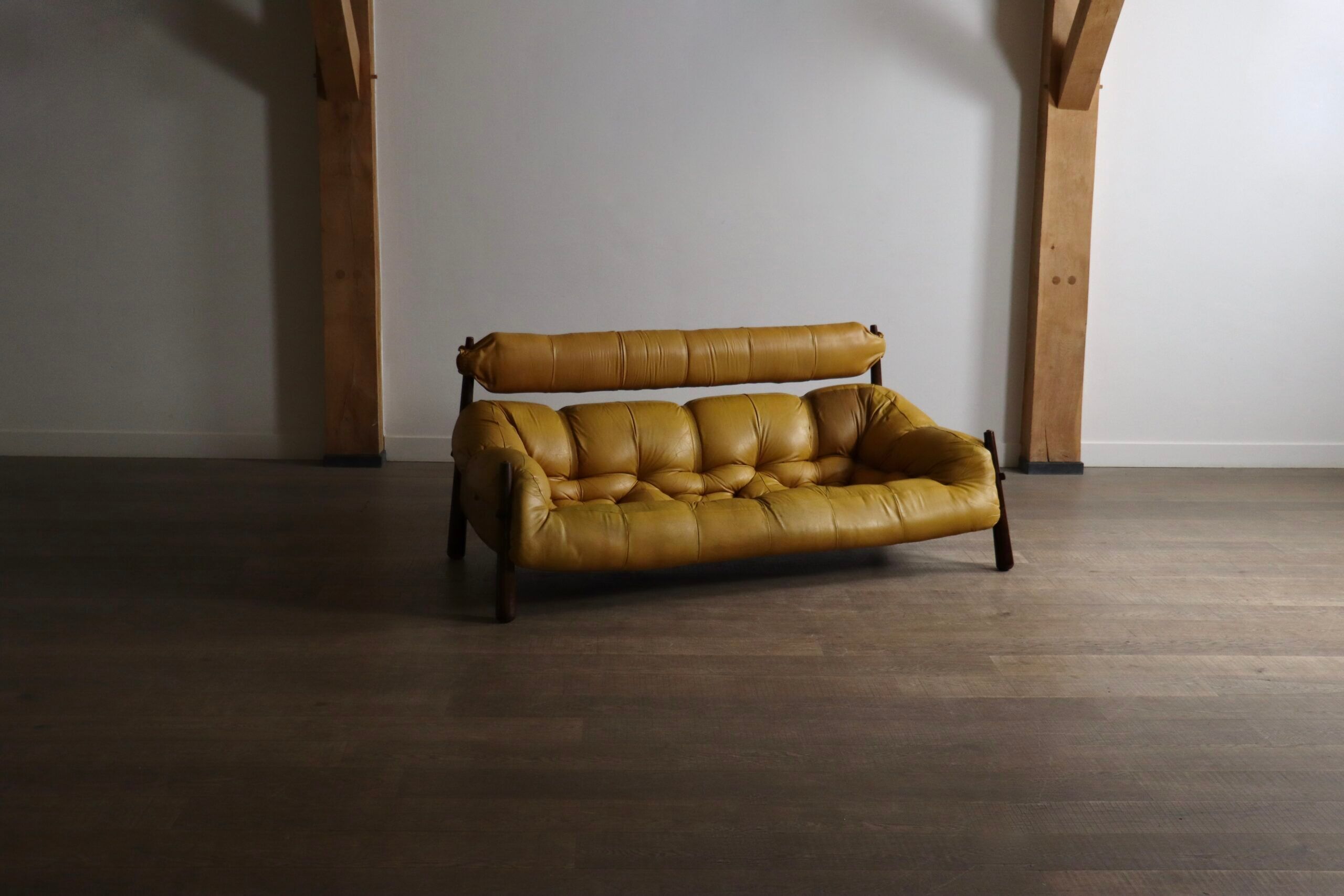 Percival Lafer MP-81 three seater sofa in yellow leather, Brazil 1970s