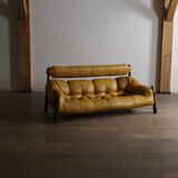Percival Lafer MP-81 three seater sofa in yellow leather, Brazil 1970s