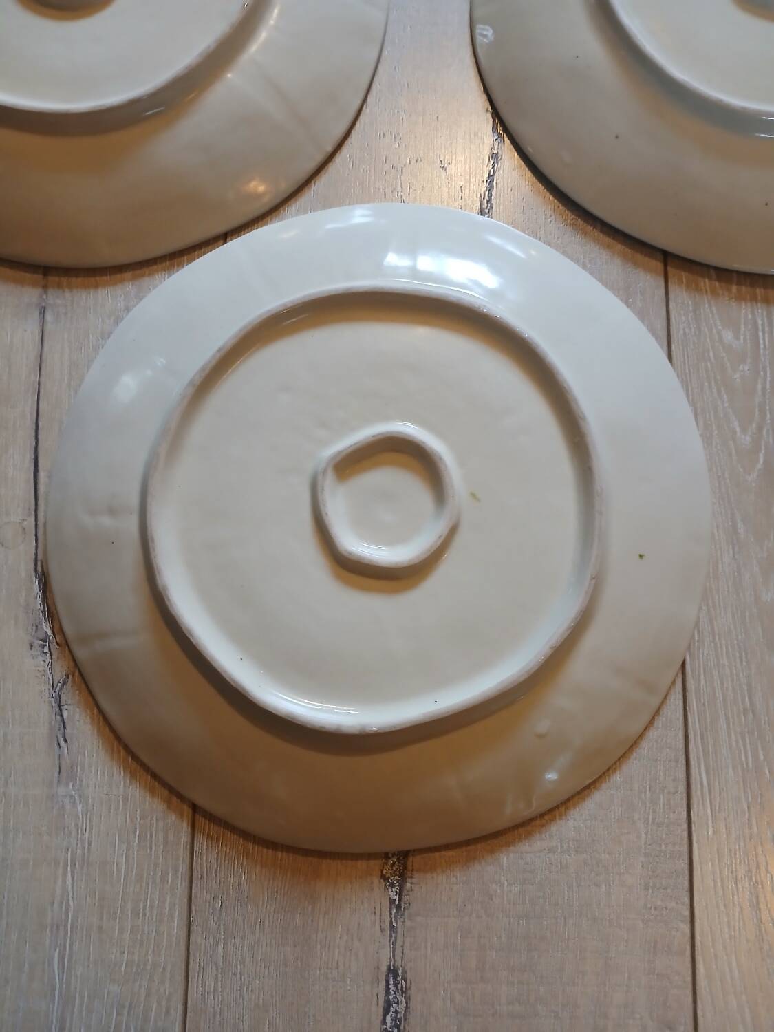 7 old stoneware flat plates