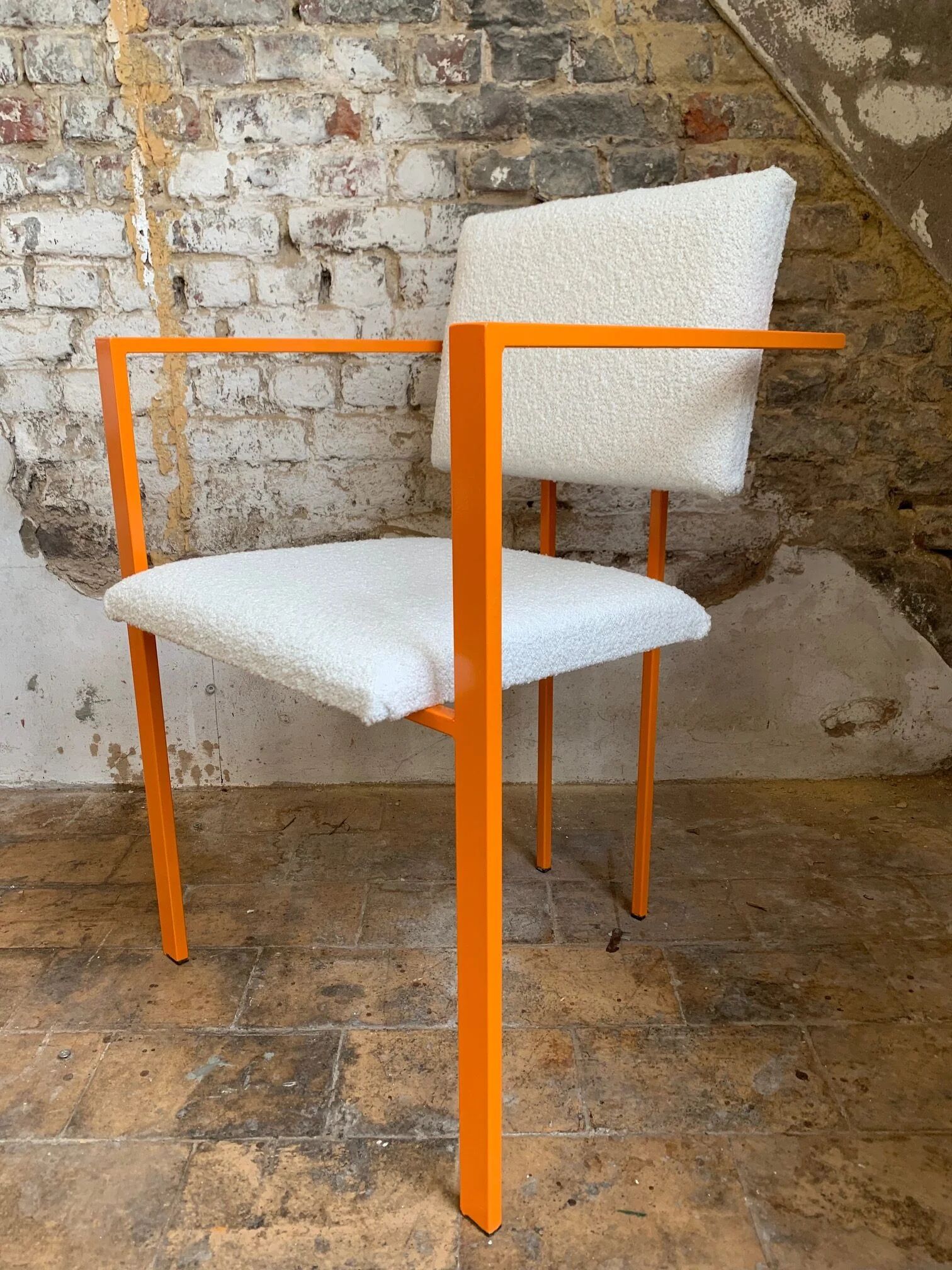 Postmodern orange armchair with bouclé wool fabric, 20th century