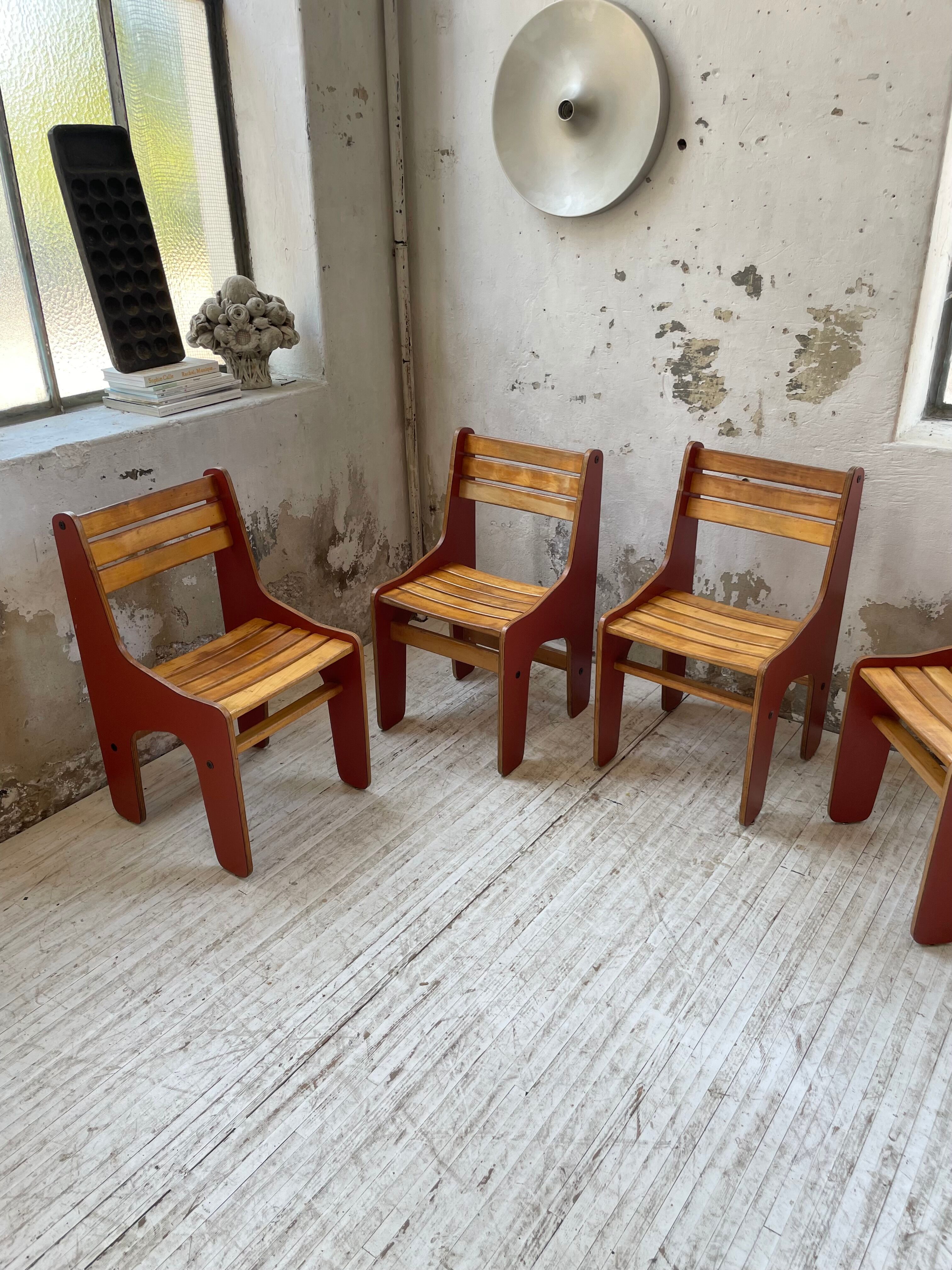 4 vintage Plywood chairs 80s