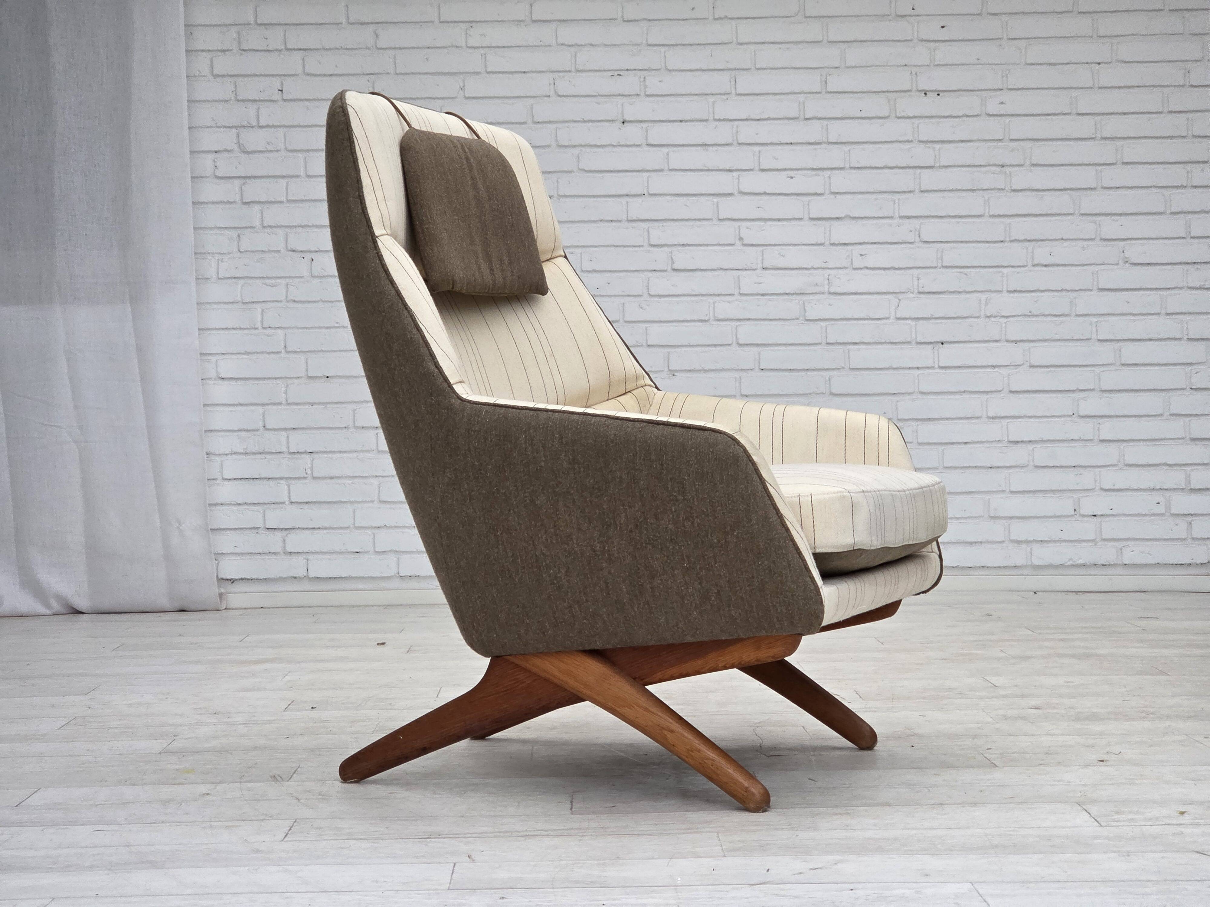 1970s, Danish design by Illum Wikkelsø, furniture wool fabric, oak wood.