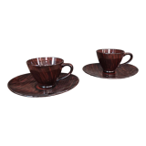Mid century french set of two cups with their saucers, faïence salins, model bahamas
