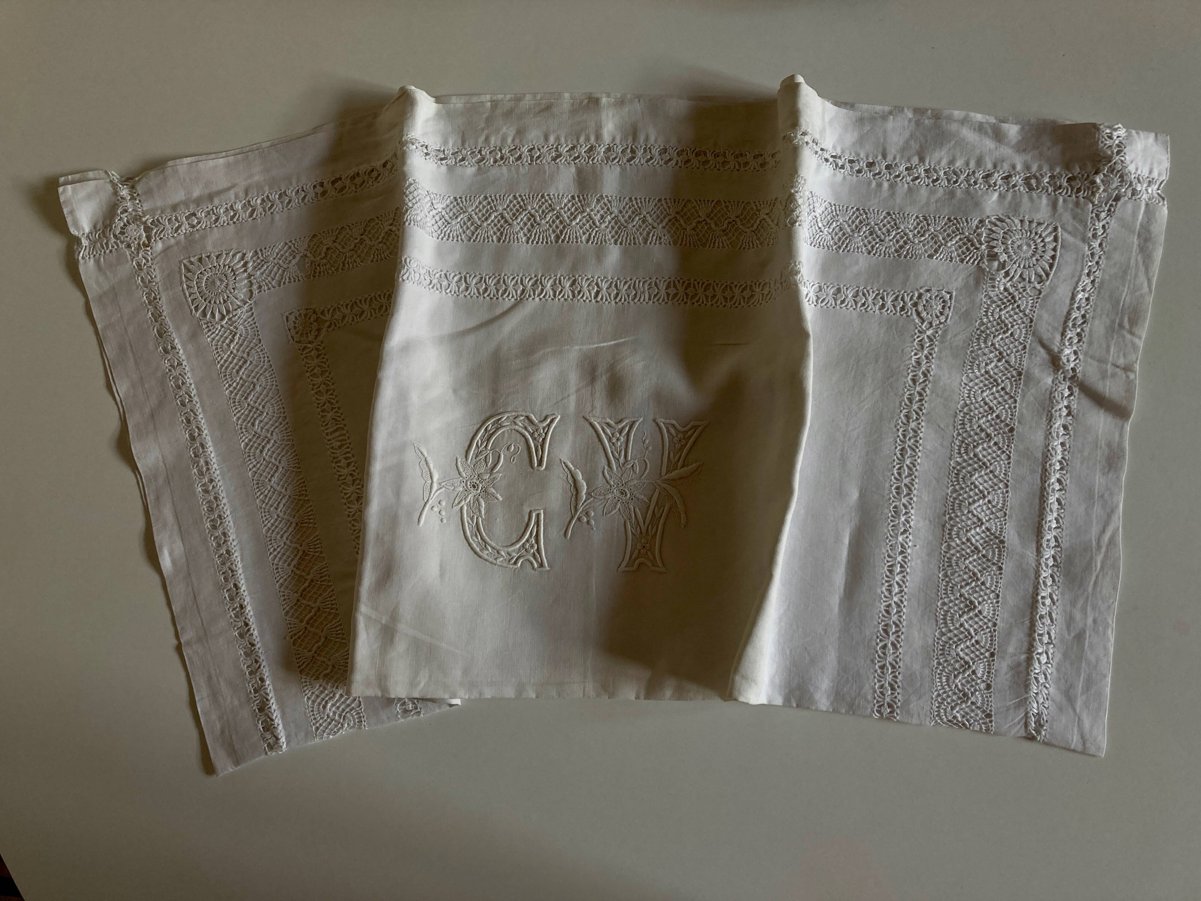 19th century pillowcase embroidered with complex days