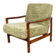 Wooden vintage brown armchair, olive green long hair, design by Z. Bączyk - 2 pieces available