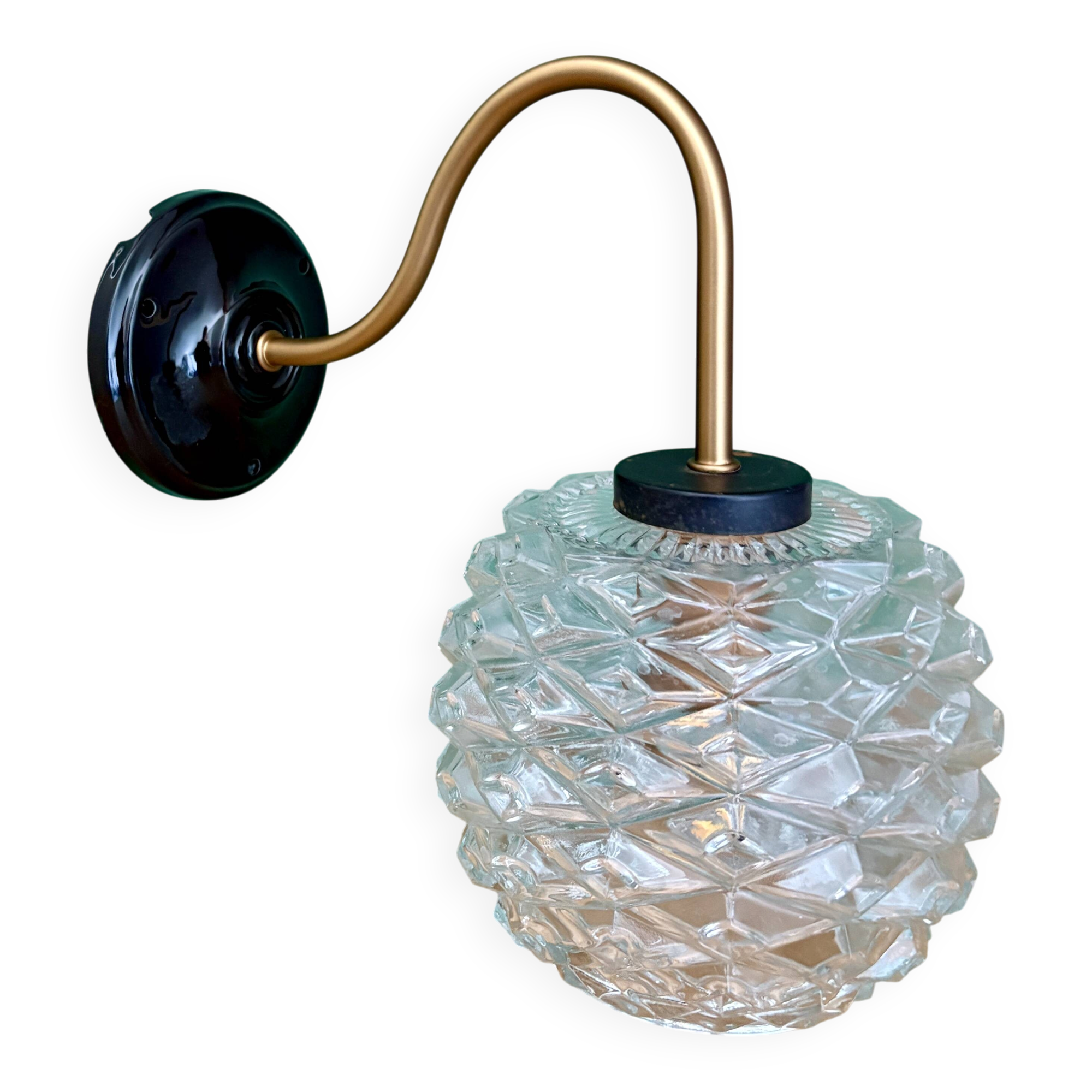 Swan neck vintage globe wall light in moulded glass