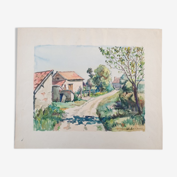 Aquarelle sur papier "Vitry sur Loire" Signée en bas à droite, André Duculty (1912-1990)