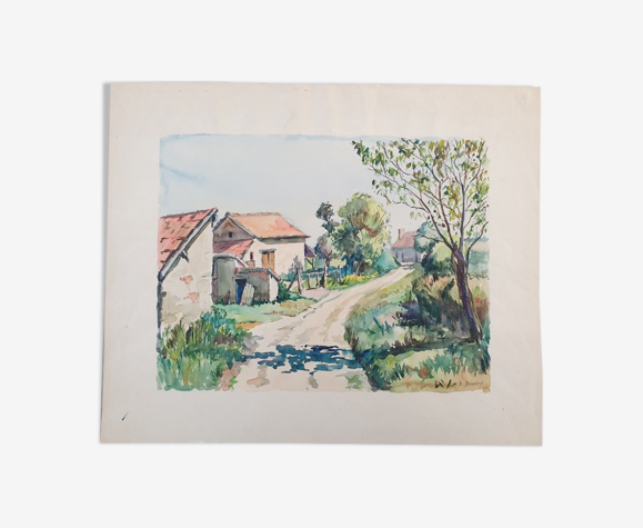 Aquarelle sur papier "Vitry sur Loire" Signée en bas à droite, André Duculty (1912-1990)
