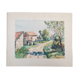 André Duculty (1912-1990) Watercolor on paper "Vitry sur Loire" Signed lower right