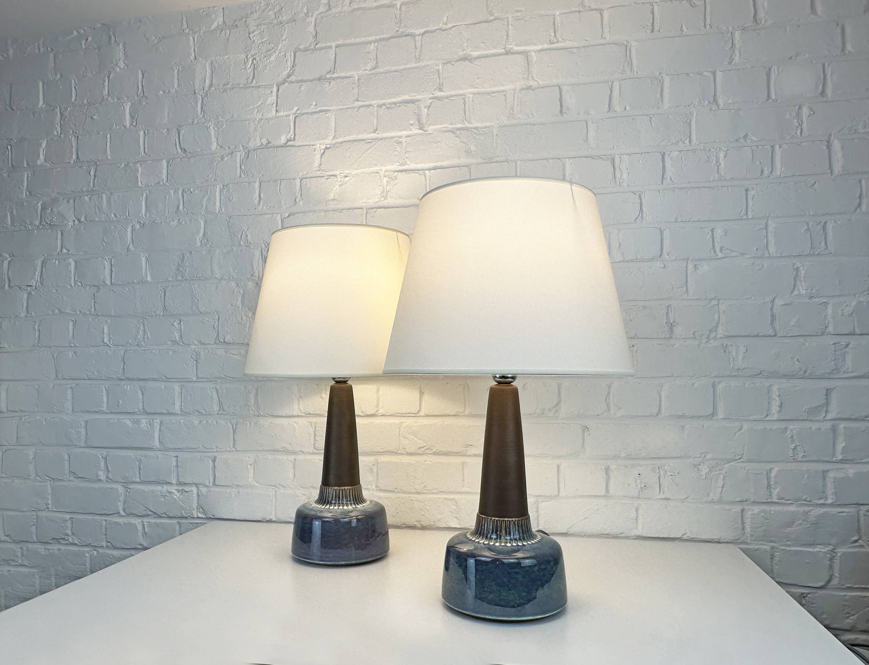 Pair of large blue table lamps Søholm Einar Johansen Denmark 1960s