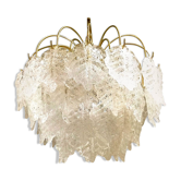 Lustre Mazzega Murano glace givrée feuilles de verre à quatre niveaux 1960